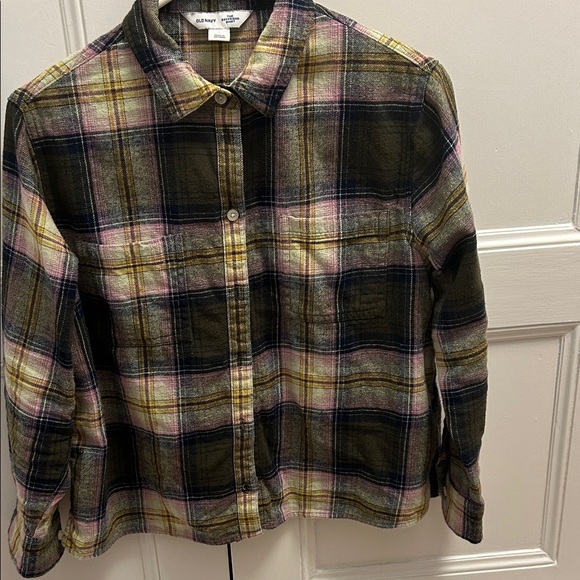 Old Navy Women's Plaid Button Down Shirt - Black, Pink, Yellow - Picture 3 of 10
